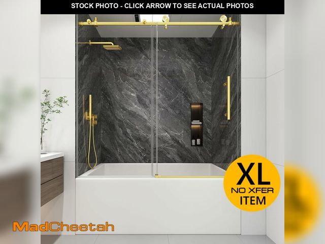 Lot 74-13673354 - KPUY Tub Shower Door, 55-60" W x 60" H Frameless Sliding Bathtub Door, 1/4" (6mm) Thick Tempered Cle...