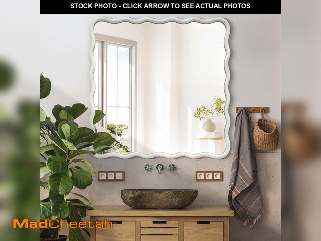 Lot 74-14355963 - Hochwertiges 36 in. W x 36 in. H Square White Wood Framed Wavy Wall Mirror - UNUSED