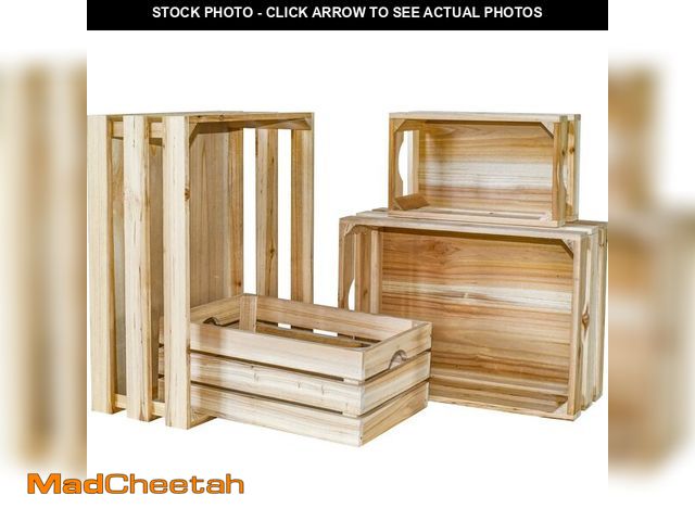 Lot 74-12703239 - MACVAD Set of 4 Large Wooden Crates Unfinished Office Storage Crates, Decorative Wood Storage Crates...