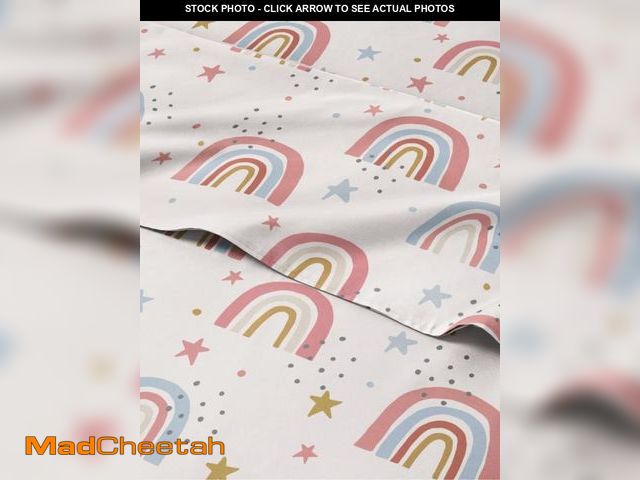 Lot 74-12308792 - Kids Queen Size Rainbow Bed Sheets - 4 Piece Kids Rainbow Sheet Set - Star Theme Bedding - Ultra-Sof...