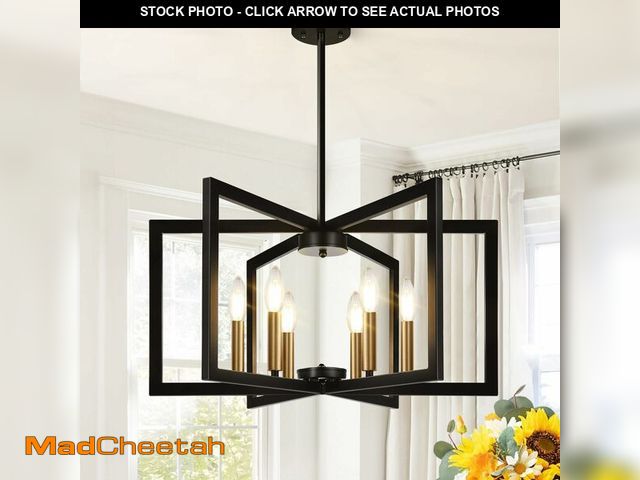 Lot 74-13583662 - 25" Modern Black and Gold No Assembly Required Chandelier for Dining Room, Black and Gold Dining Roo...