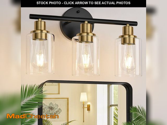 Lot 74-12496936 - 3-Light Bathroom Light Fixtures, Black and Gold Bathroom Wall Lights, Modern Vanity Light with Clear...