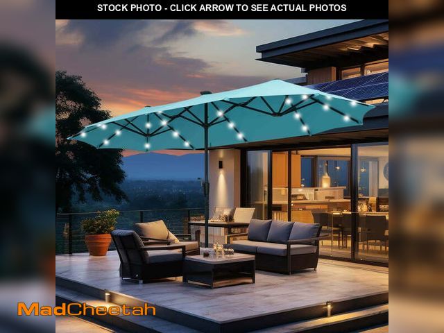 Lot 74-14287872 - Ainfox 13ft Large Patio Umbrella with Solar Lights, Outdoor Double-Sided Rectangle Market Heavy Duty...