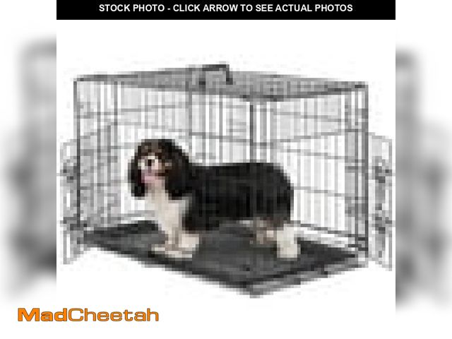 Lot 74-12481414 - edx Medium Dog Crate With Divider Panel 30 Inch Double Door Folding Metal Wire Dog Cage With Plastic...
