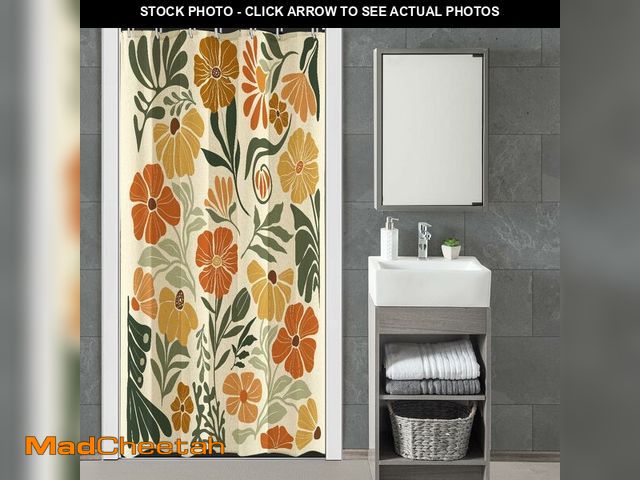 Lot 74-14213131 - RTFEVG Linen Textured Stall Shower Curtain 36x72 inch, Boho Orange Floral Fabric Bath Curtain for Si...