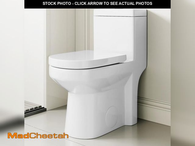 Lot 74-12541225 - Compact One Piece Toilet for Bathroom, Space-Saving Powerful Dual Flush Round Small Toilets, Average...