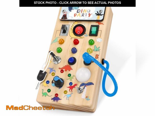 Lot 74-12602018 - Dinosaur Busy Board with 8 LED Light Switches, Toddler Montessori Busy Board with Light Switch, Sens...