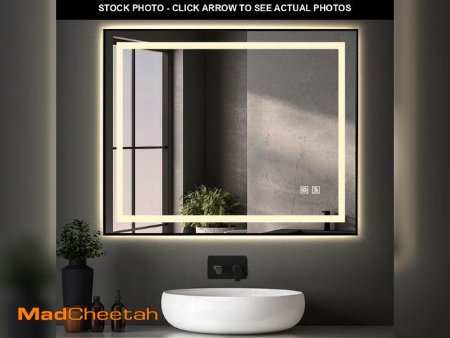 Lot 74-12870323 - YULIKA 30 in.W x 36 in.H Rectangular Black Framed LED Bathroom Mirror, Dimmable, Anti-Fog, Backlit a...