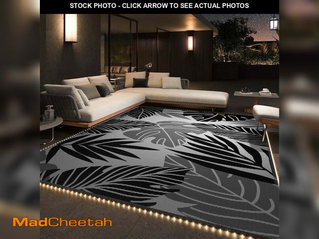 Lot 74-14587773 - VUNATE Outdoor Rug with LED Strip Lights 9'x12' Waterproof Reversible Patio Rug Plastic Straw Lightw...
