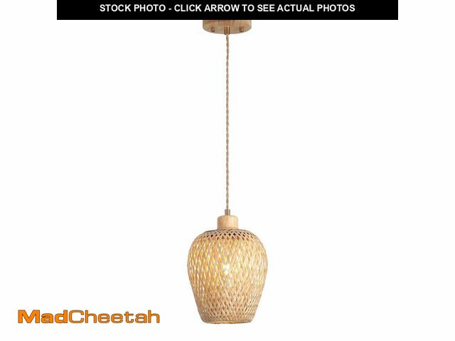 Lot 74-12701522 - Hchunqjor Bamboo Pendant Light Fixture One-Light Adjustable Boho Basket Handmade Woven Mini Pendant ...