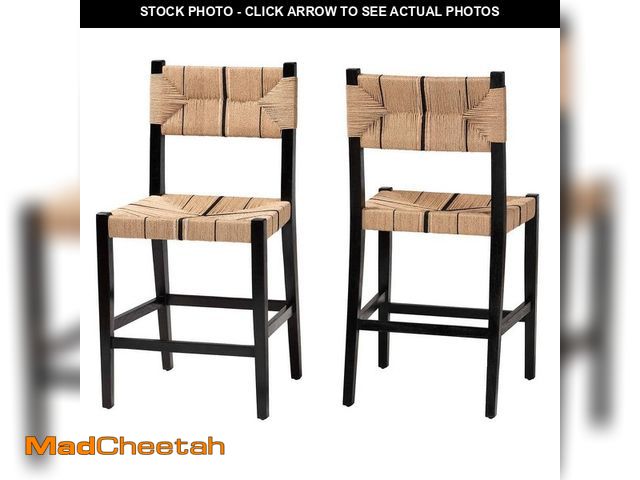 Lot 74-14447212 - bali &amp; pari Prita 25 in. Black Wood Counter Stool with Woven Seat (Set of 2) - UNUSED