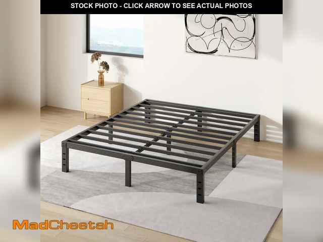 Lot 74-12670604 - COMASACH 12 inch Queen Bed Frame, Easy Assembly, Heavy Duty Metal Platform, Noise Free, Black - UNUS...