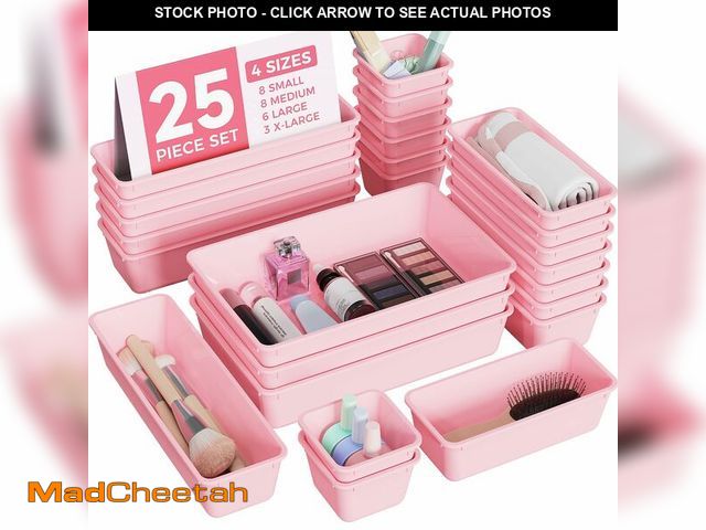 Lot 74-14424122 - BiuLeon 25 PCS Plastic Drawer Organizers Set, 4-Sizes Vanity and Makeup Organizer, Desk and bathroom...