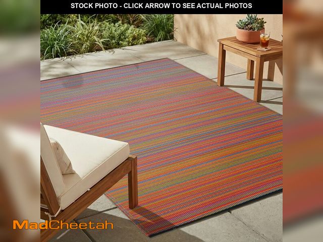 Lot 74-14291244 - Fab Habitat Outdoor Rug - Waterproof, Fade Resistant, Crease-Free - Premium Recycled Plastic - Strip...