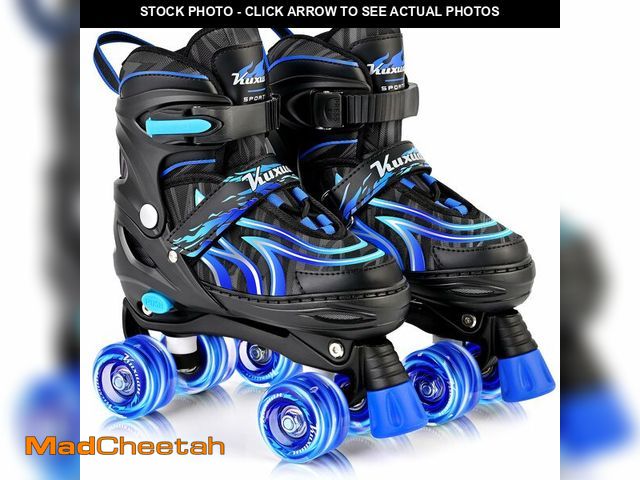 Lot 74-14269247 - Kuxuan Skates Blue Flame Pattern 4 Sizes Adjustable Roller Skates for Age 5-8 8-12 Boys Girls Beginn...