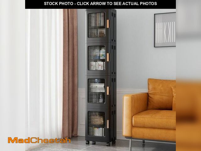 Lot 74-14067716 - VECELO 4-Tier Tall Narrow Storage Cabinet with Movable Wheels, Adjustable Shelves, Anti-Tip, Slim, f...