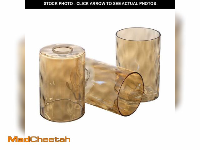 Lot 74-13565337 - 3 Pack Amber Hammered Glass Lamp Shade Replacement,4in Diameter 6in Tall, E26 Base 1-5/8 Inch Fitter...