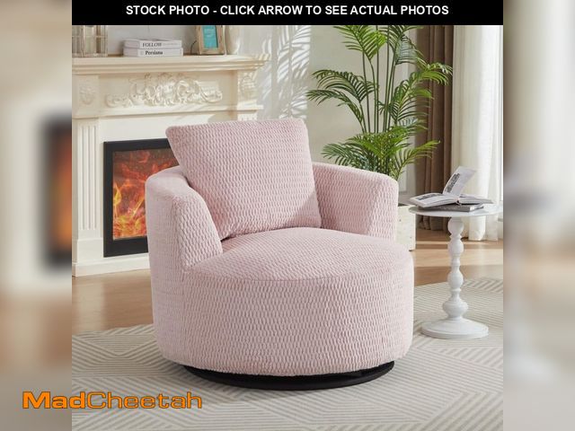 Lot 74-14344985 - (MISSING HARDWARE) Noble House Eugene Modern Pink Upholstered Faux Fur 360ÃÂ° Swivel Accent Chair, ...