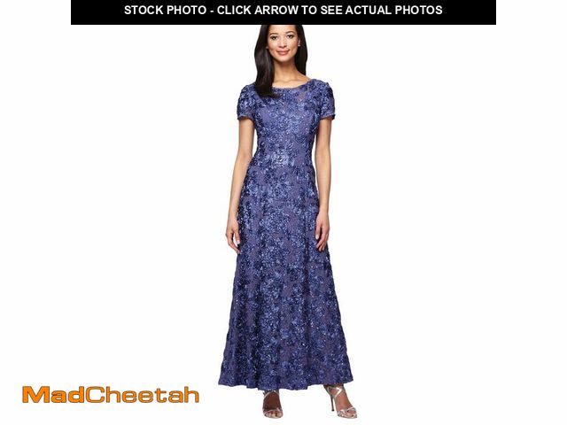 Lot 74-13803341 - Alex Evenings Women's Long Rosette Mother of The Bride Dress with Short Sleeves, Wedding Guest, Viol...