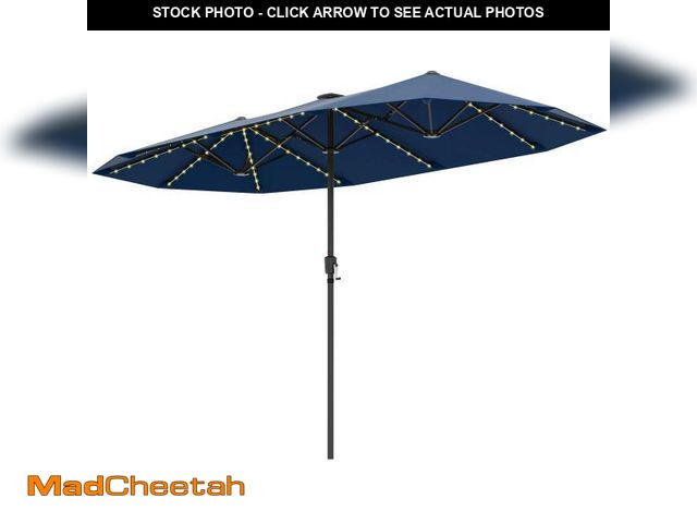 Lot 74-12144314 - Autlaycil 13 Ft Solar LED Patio Umbrella, 36 Solar Powered LED Lights &amp; Crank System for Garden,...