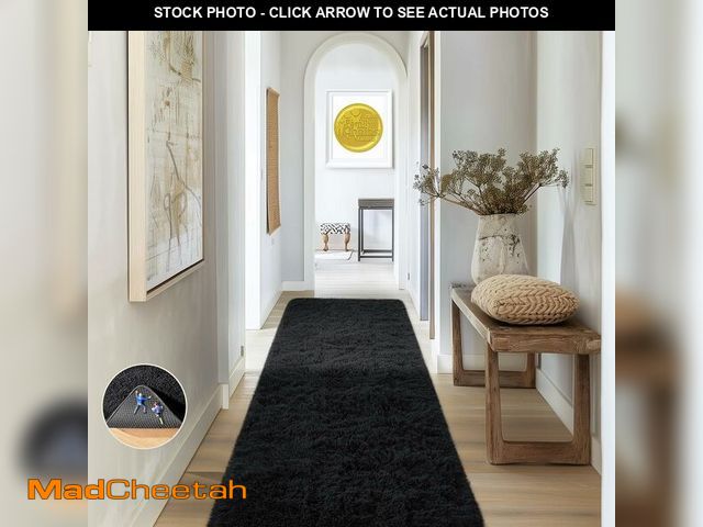 Lot 74-13584129 - Ophanie Runner Rug for Hallway, 2x6 Bedroom Black Runner Rugs, Non Slip Fluffy Soft Shaggy Bedside C...