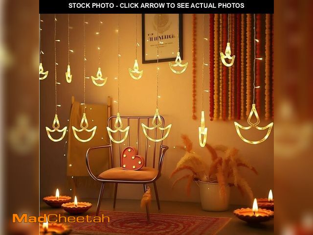Lot 74-12702178 - jiaozhen Diwali Diya Curtain Lights, 12 Hanging LED Diyas with Warm White Glow, Plug in String Light...