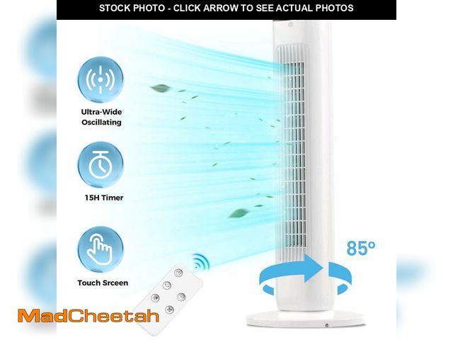 Lot 74-14608535 - KISSAIR 31" Tower Fan with Remote, 3 Speeds, 2 Modes, LED Display, 15H Timer, 85Â° Oscillating, Blad...