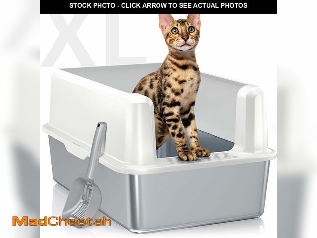 Lot 74-14582129 - Stainless Steel Cat Litter Box, XL High Sided Open Top Pan with Scoop - UNUSED
