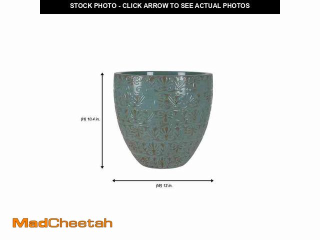 Lot 74-14437574 - Vigoro Aurelia Medium Green High-Density Resin Planter (12 in. L x 12 in. W x 10.4 in. H) - UNUSED