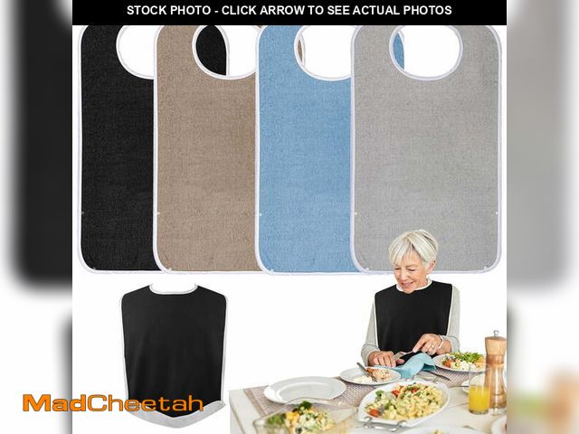 Lot 74-14352352 - Pozico 4 Pack Adult Bibs, Washable Waterproof Clothing Protector with Crumb Catcher for Men Women El...