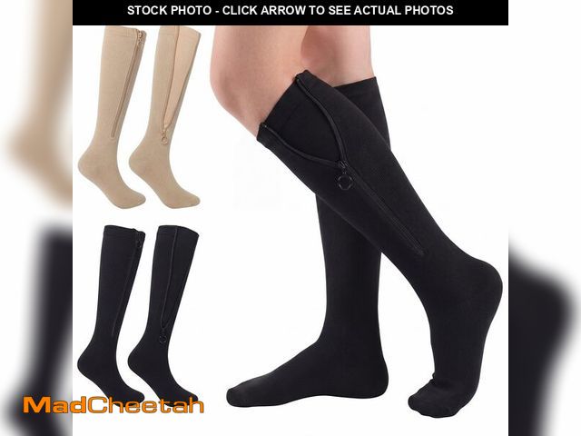Lot 74-14268140 - Hillban 2 Pairs Medical Zipper Compression Socks for Women Men 20-30 Mmhg(Black+nude,2-XL) - UNUSED