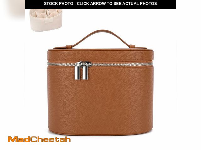 Lot 74-14335394 - IEMIEBOAMGNOY Leather Makeup Bag Organizer with Compartments - Standing Travel Cosmetic Bag for Wome...