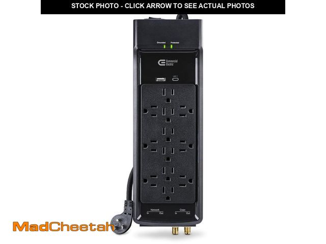 Lot 74-12804006 - Commercial Electric 15 ft. 12-Outlet Surge Protector Braided Cord in Black - UNUSED