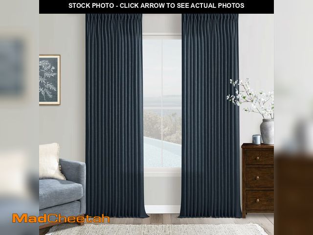 Lot 74-12697761 - 90 Inch Navy Pinch Pleated Linen Curtains 2 Panels Set for Living Room Bedroom Modern Memory Trained...