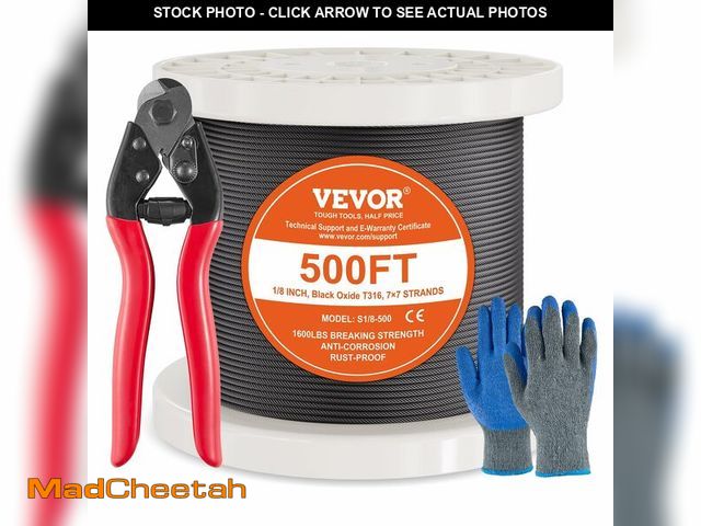 Lot 74-14214868 - VEVOR 1/8 Black Stainless Steel Cable, 500 FT 316 Black Cable Railing Kit, Cable Railing System Wire...