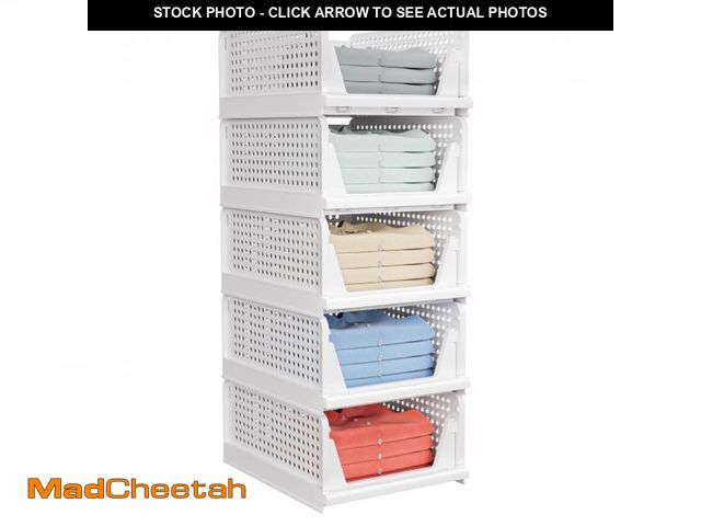 Lot 74-12432052 - 5 Pack Stackable Closet Storage Basket - Stackable Storage Bins, Multifunctional &amp; Foldable Clos...