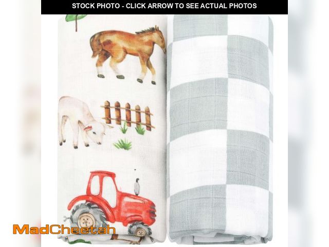Lot 74-12117347 - LifeTree Muslin Swaddle Blankets, Farm Animals Baby Swaddling Wrap Nursery Receiving Blanket for Boy...