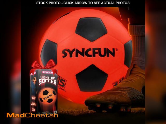 Lot 74-12706245 - SYNCFUN Glow in The Dark Soccer Ball for Boys, Light Up Soccer Night Sports Gear Gifts Games, Red Gl...