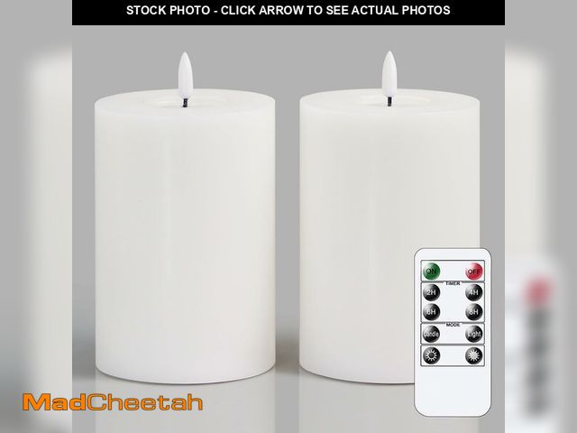 Lot 74-14387373 - Zevanor Flameless Flickering 4" x6" Real Wax White Remote Candles with Candle Grease, Pack of 2 Time...