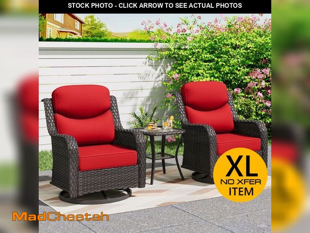 Lot 74-12663544 - JOYSIDE Smiley 3-Piece Brown Wicker Outdoor Swivel Rocking Chairs Patio Conversation Set with Thick ...