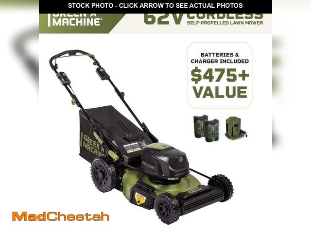 Lot 74-12559113 - Green Machine 62V Brushless 22 in. Electric Cordless Battery Self- Propelled Lawn Mower with 2 4.0 A...