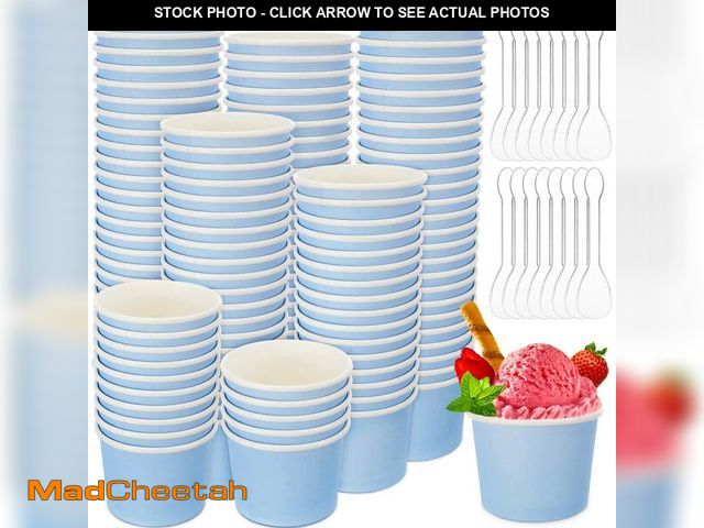 Lot 74-14146290 - Cunhill 100 Pieces 8 oz Ice Cream Cups with 100 Pieces Spoons Ice Cream Containers Solid Color Dispo...