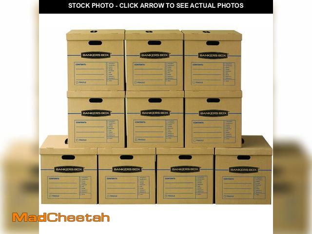 Lot 74-12664097 - Bankers Box Large Classic Moving Box 10 Pack, Reinforced Handles, Tape-Free Assembly, Box with Lid, ...
