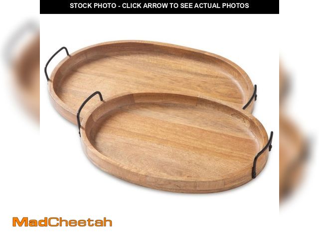 Lot 74-13692477 - Signature DESIGN BY ASHLEY Jocelyne Brown Oval Wood 21.13 in. Decorative Tray (Set of 2) - UNUSED