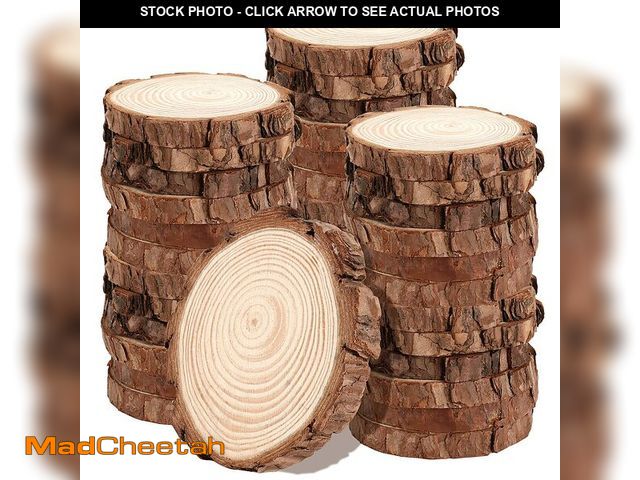 Lot 74-12702220 - JOIKIT 50 PCS 3.5-4 Inches Natural Wood Slices, Unfinished Natural Wood Coasters, Wood Rounds Circle...