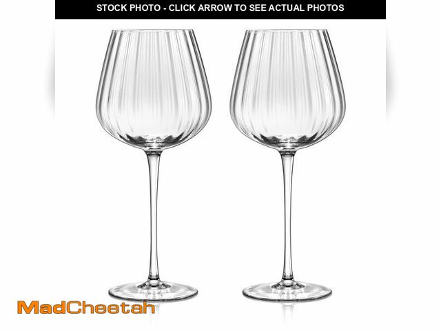 Lot 74-12713416 - Joeyan Hand-Blown Crystal Red and White Wine Glasses,Clear Ribbed Stemmed Glasses,Modern Long Stem G...