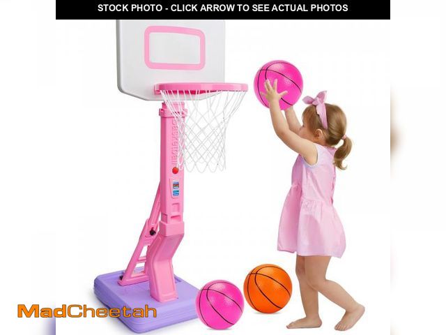 Lot 74-12122047 - Toddler Pink Basketball Hoop Indoor Outdoor Age 1-3, Adjustable Kids Basketball Hoop with 3 Balls Ba...