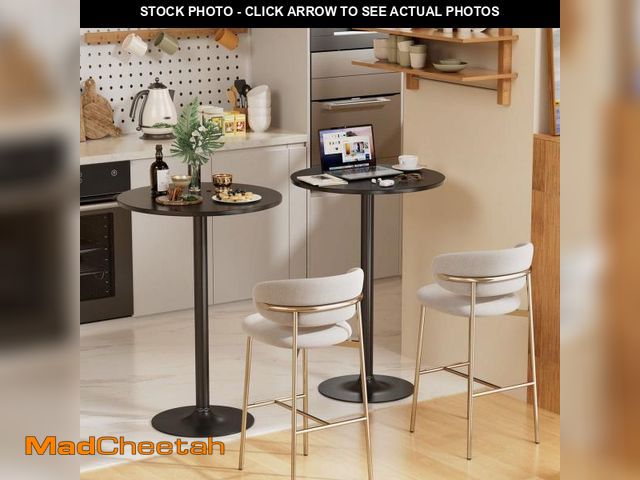 Lot 74-12512225 - Homall 2-Pieces Bistro Pub Table Round Bar Height Cocktail Table Metal Base MDF Top Obsidian Table w...