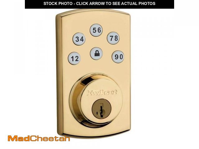 Lot 74-5240343 - *No Battery Cover* Kwikset Powerbolt2 Polished Brass Single Cylinder Keypad Electronic Deadbolt Feat...