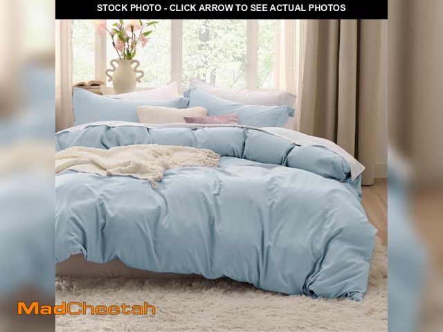 Lot 74-12433509 - Bedsure Sky Blue Duvet Cover Full Size - 3 Pieces Prewashed Extra Soft Cotton-Like Bedding Set, Incl...